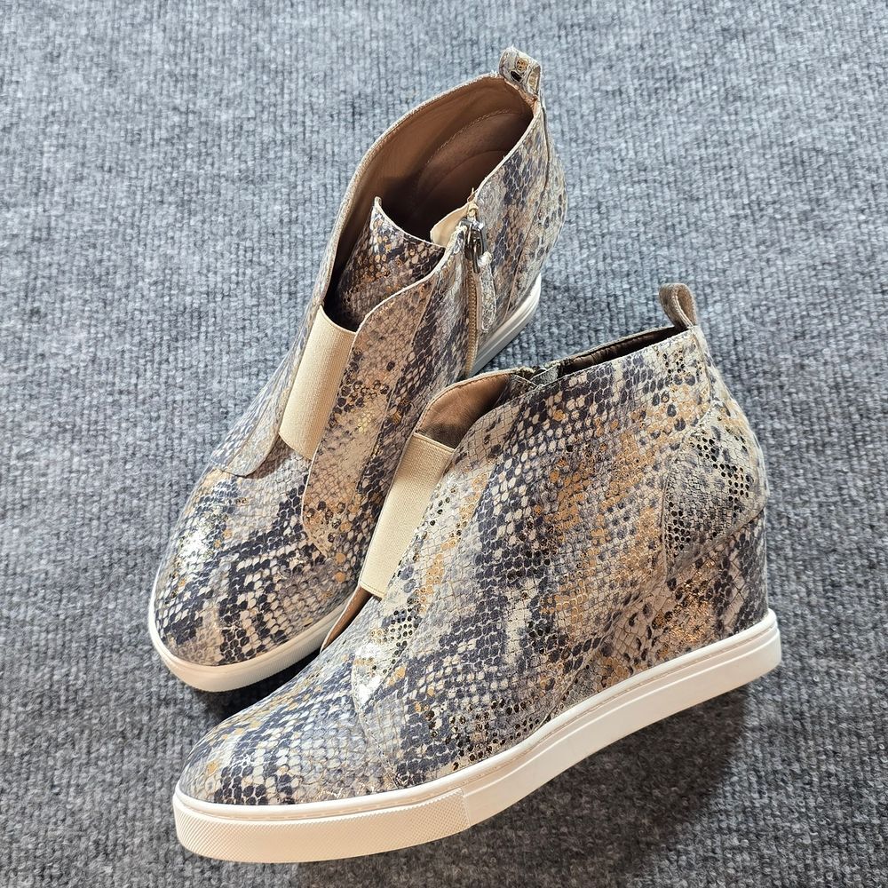 Snake Print Hidden Wedge Sneakers Womens 7 Metallic High Top Platform Shoes